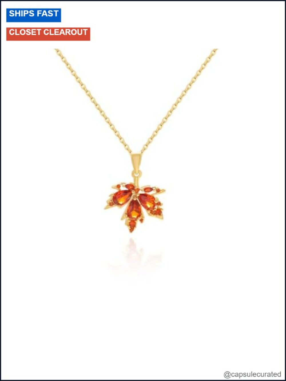 Crystal Maple Leaf Gold Plated Pendant Necklace Dainty Autumn Charm